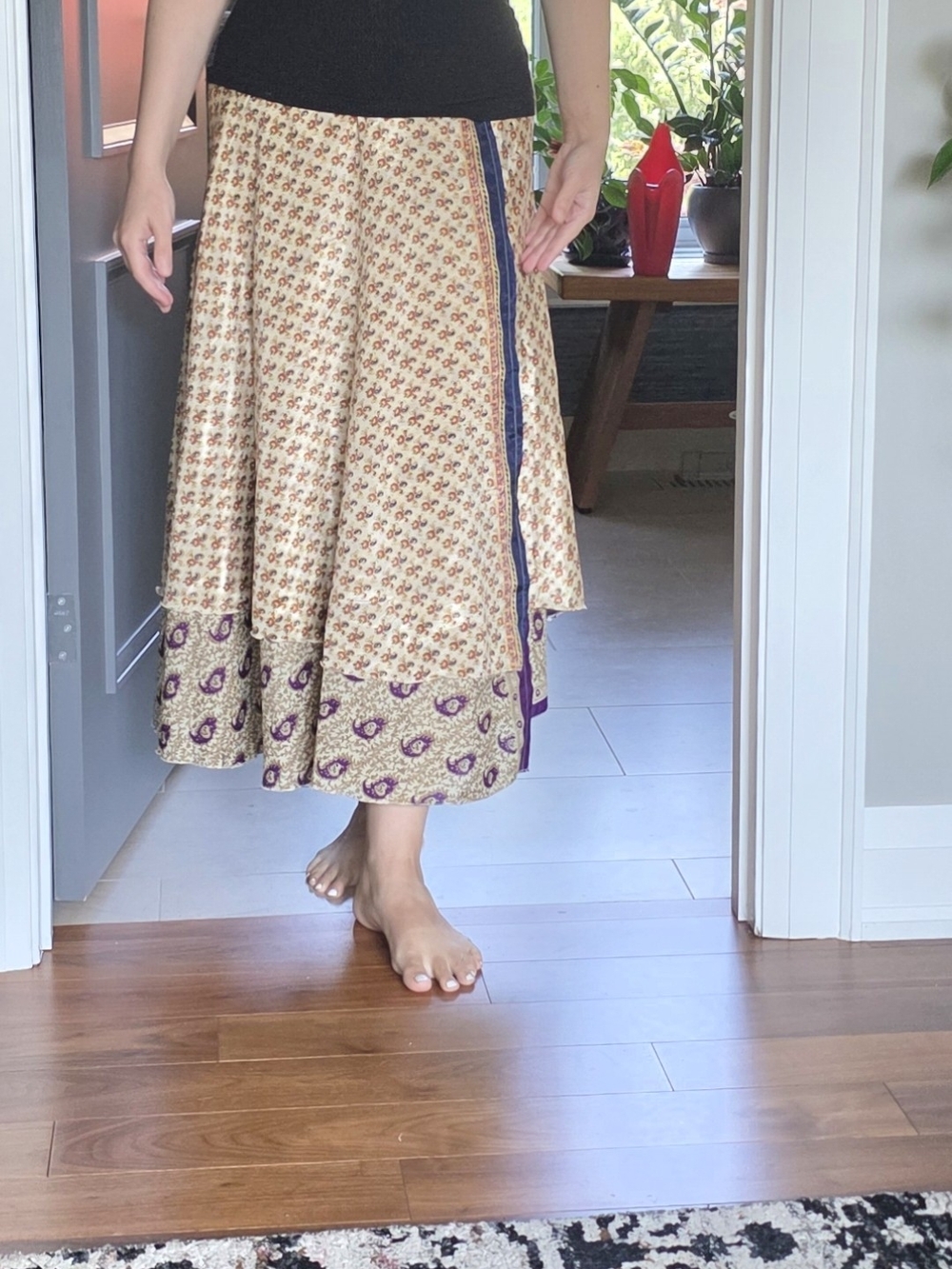 Bohemian Cream & Purple Tiered Maxi Skirt